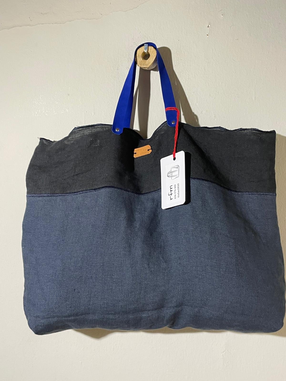 bolso lino combinado azules